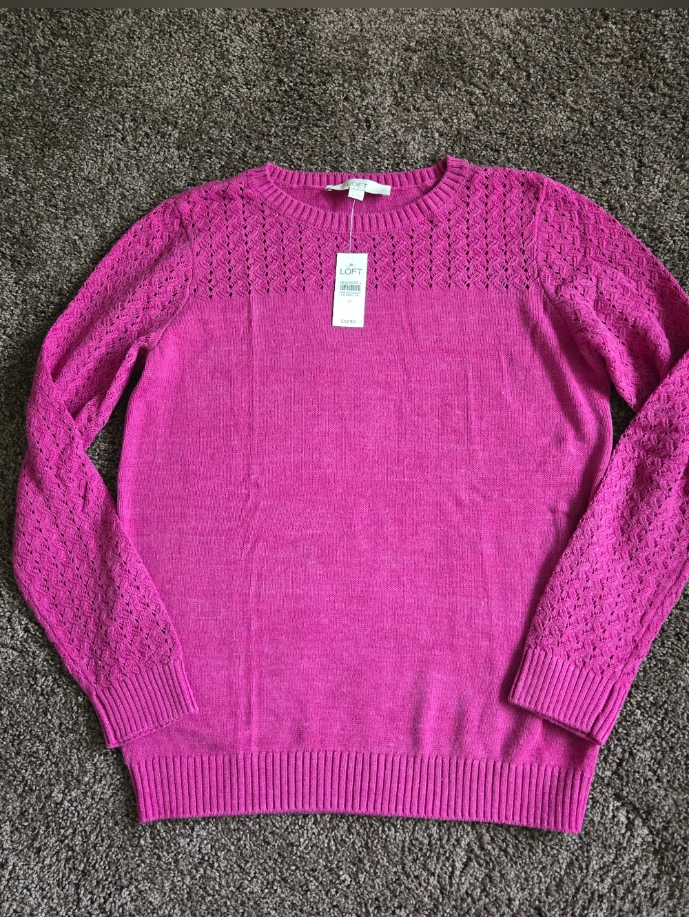 NEW Ann Taylor Loft Magenta Purple Open Weave Sleeve Sweater M